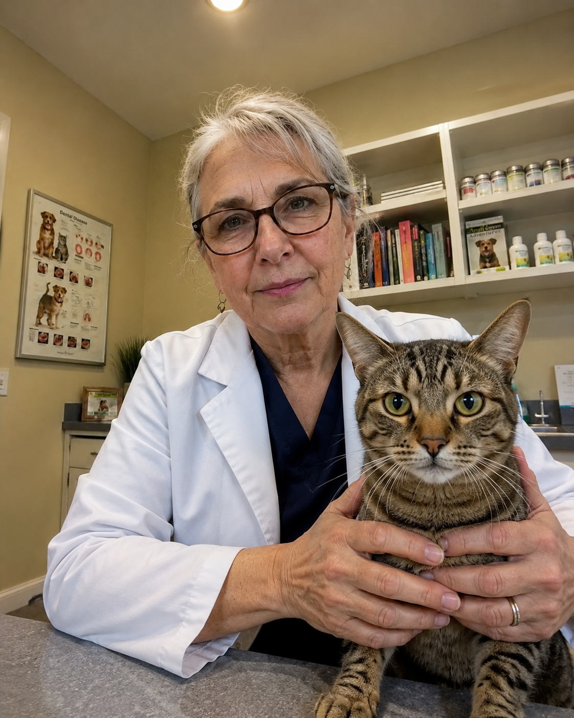La Dra. Elena Coll sosteniendo un gato